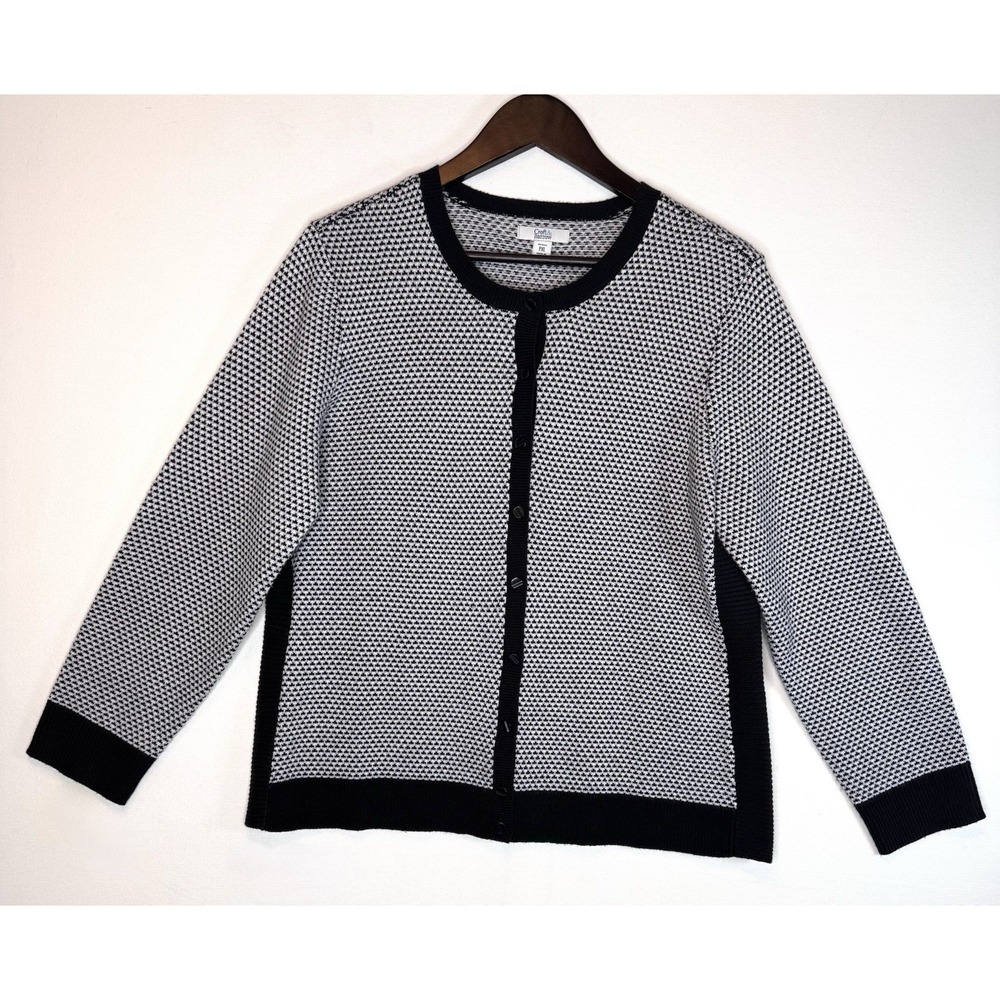 Croft and Barrow Petite Size PXL Button Down Cardigan Sweater Black White